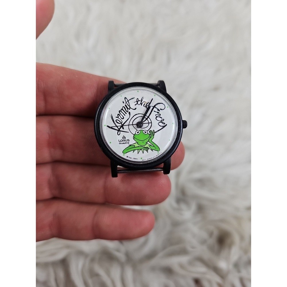 Lorus Kermit The Frog 1991 Black Round Case Black Faux Leather Band Watch - - Picture 2 of 8